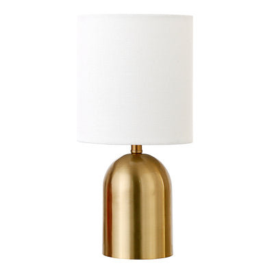 13" Gold Metal Cylinder Table Lamp With White Drum Shade 