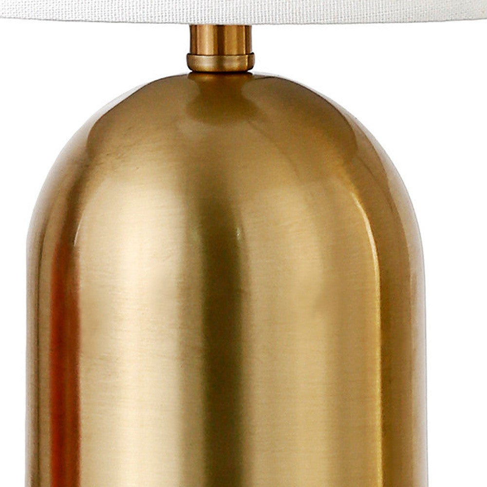 13" Gold Metal Cylinder Table Lamp With White Drum Shade