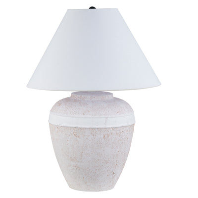23" Red and White Ceramic Urn Table Lamp With White Cone Shade 