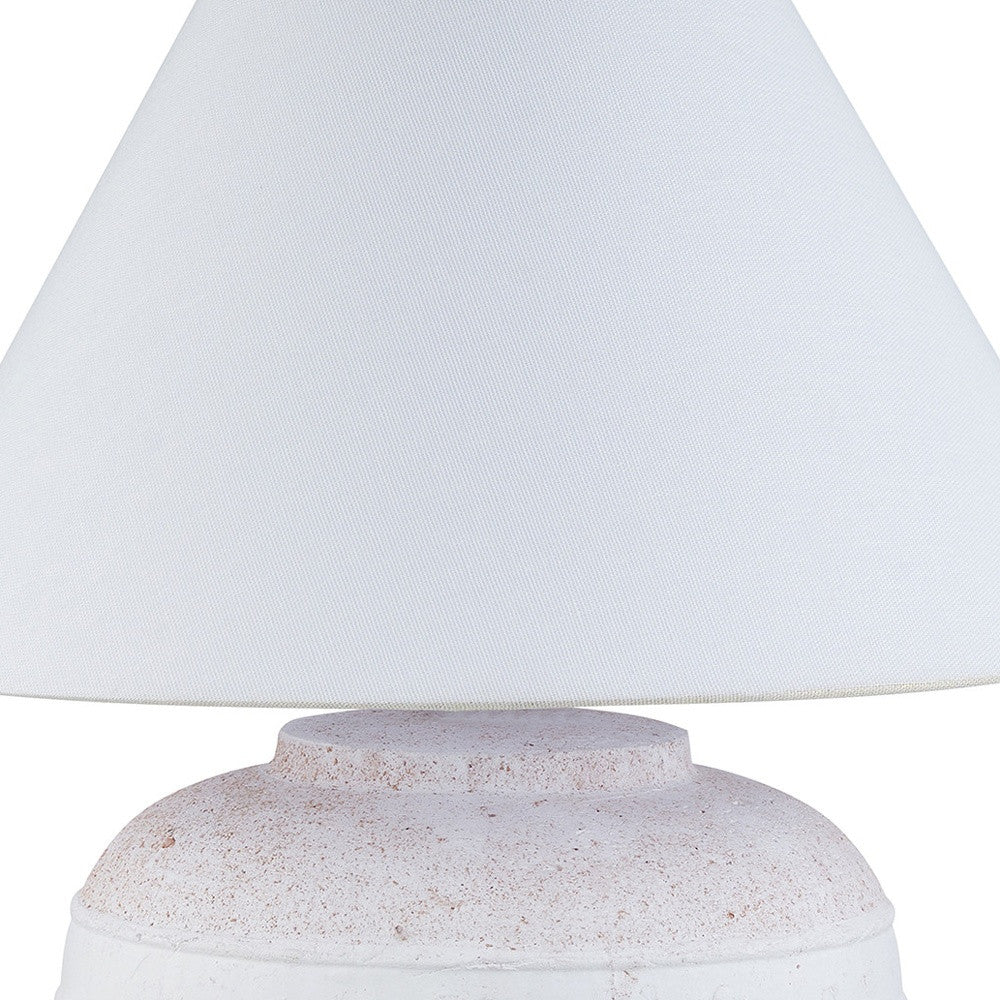 23" Red and White Ceramic Urn Table Lamp With White Cone Shade