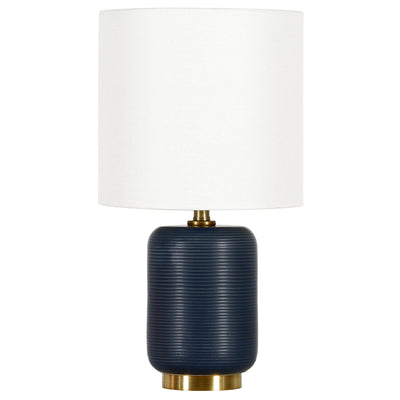 15" Blue and Gold Ceramic Cylinder Table Lamp With White Drum Shade 