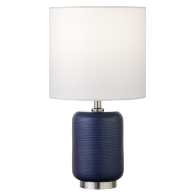 15" Blue and Silver Ceramic Cylinder Table Lamp With White Drum Shade 