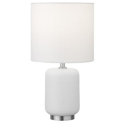 15" White and Silver Ceramic Cylinder Table Lamp With White Drum Shade 