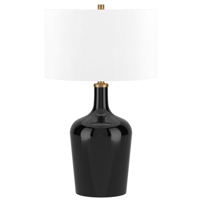 25" Black Glass Urn Table Lamp With White Drum Shade 