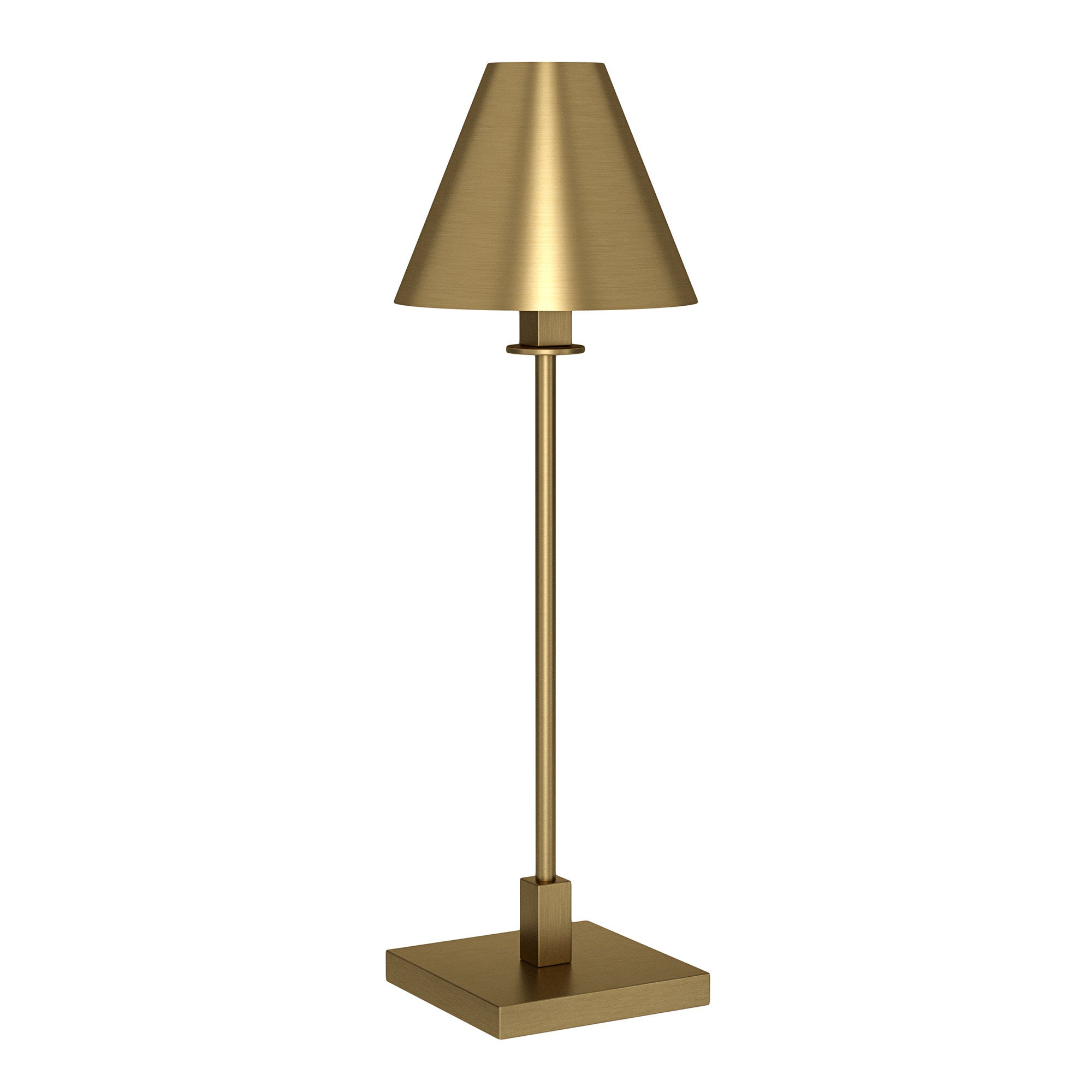 28" Gold Metal Candlestick Table Lamp With Brass Cone Shade