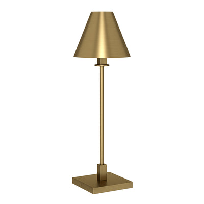 28" Gold Metal Candlestick Table Lamp With Brass Cone Shade 