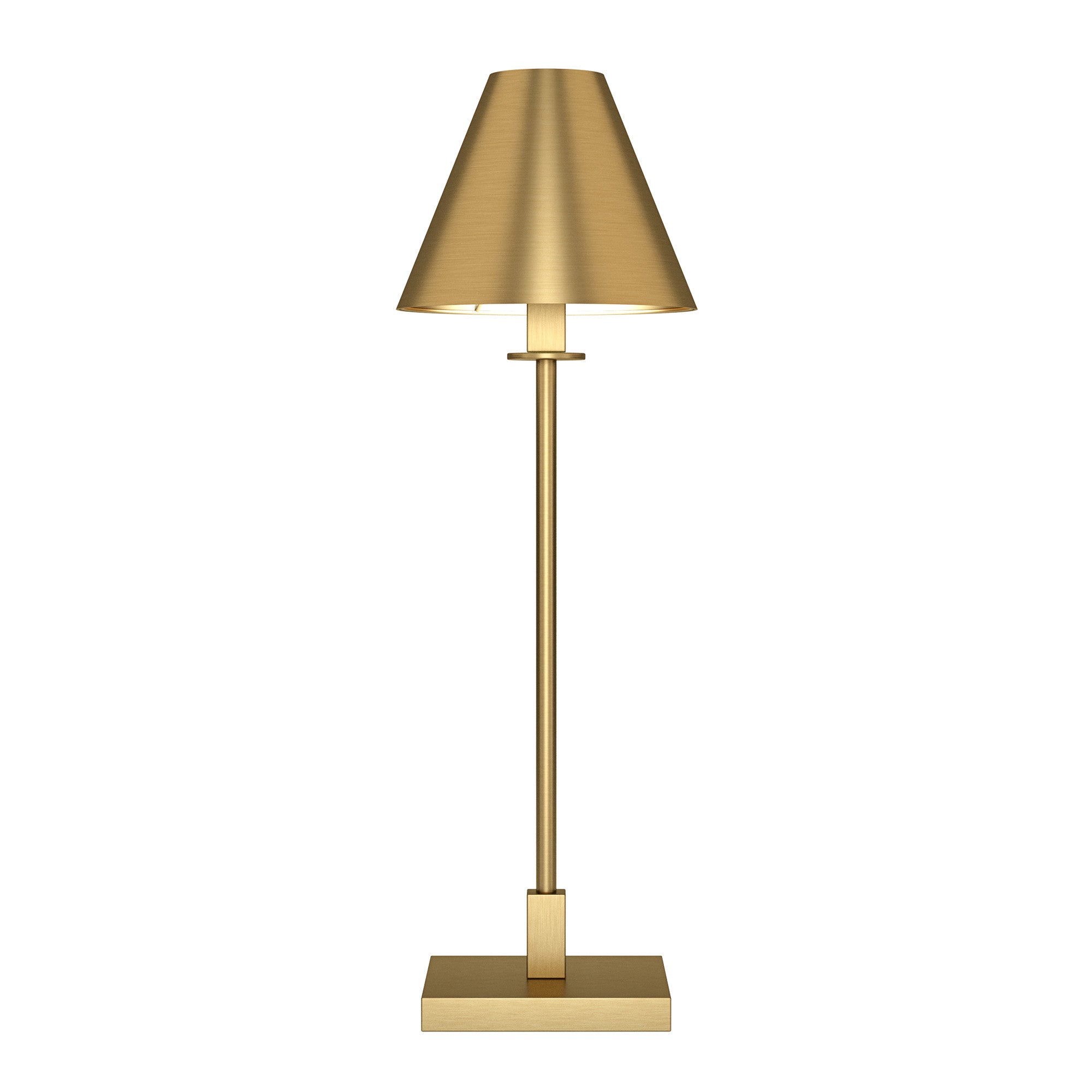 28" Gold Metal Candlestick Table Lamp With Brass Cone Shade