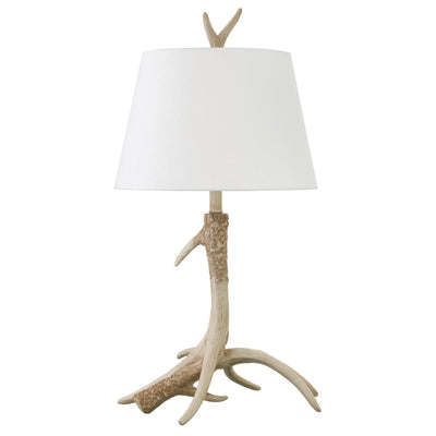 27" Brown Antlers Table Lamp With White Drum Shade 