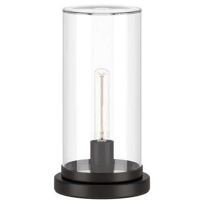 13" Black Metal Table Lamp With Clear Drum Shade 
