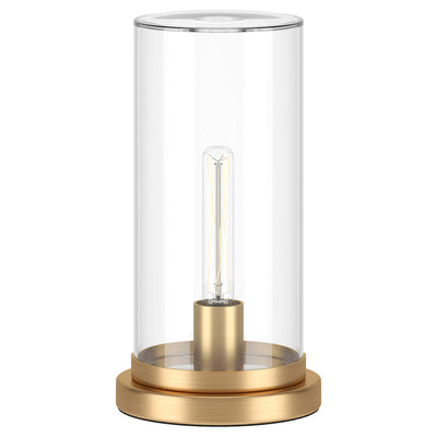 13" Gold Metal Table Lamp With Clear Drum Shade 