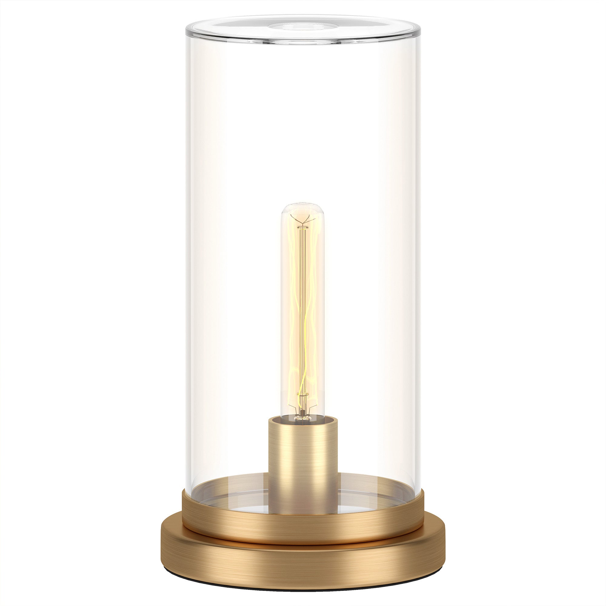 13" Gold Metal Table Lamp With Clear Drum Shade