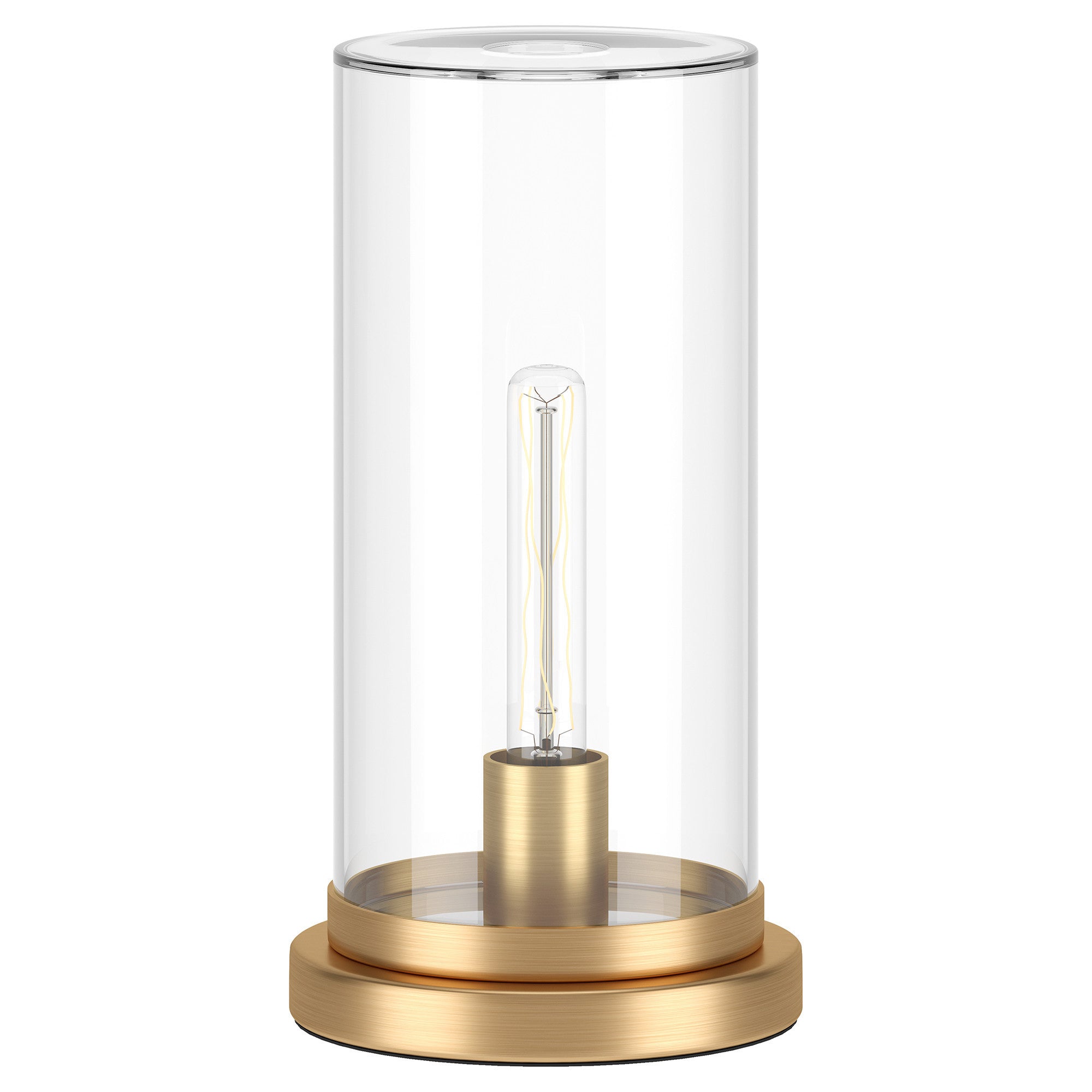 13" Gold Metal Table Lamp With Clear Drum Shade