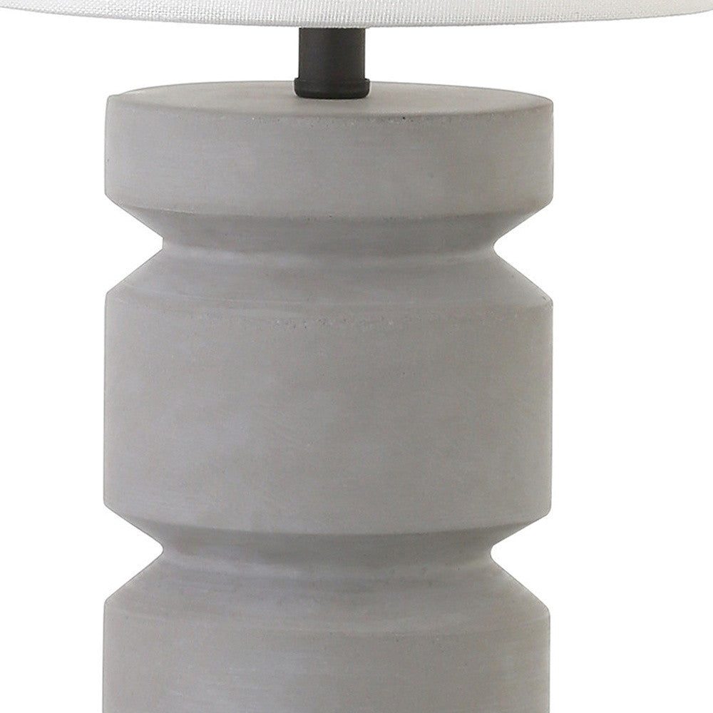 14" Gray Concrete Geometric Table Lamp With White Drum Shade