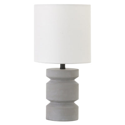 14" Gray Concrete Geometric Table Lamp With White Drum Shade 