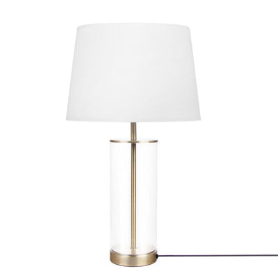 23" Clear Metal Cylinder USB Table Lamp With White Empire Shade 
