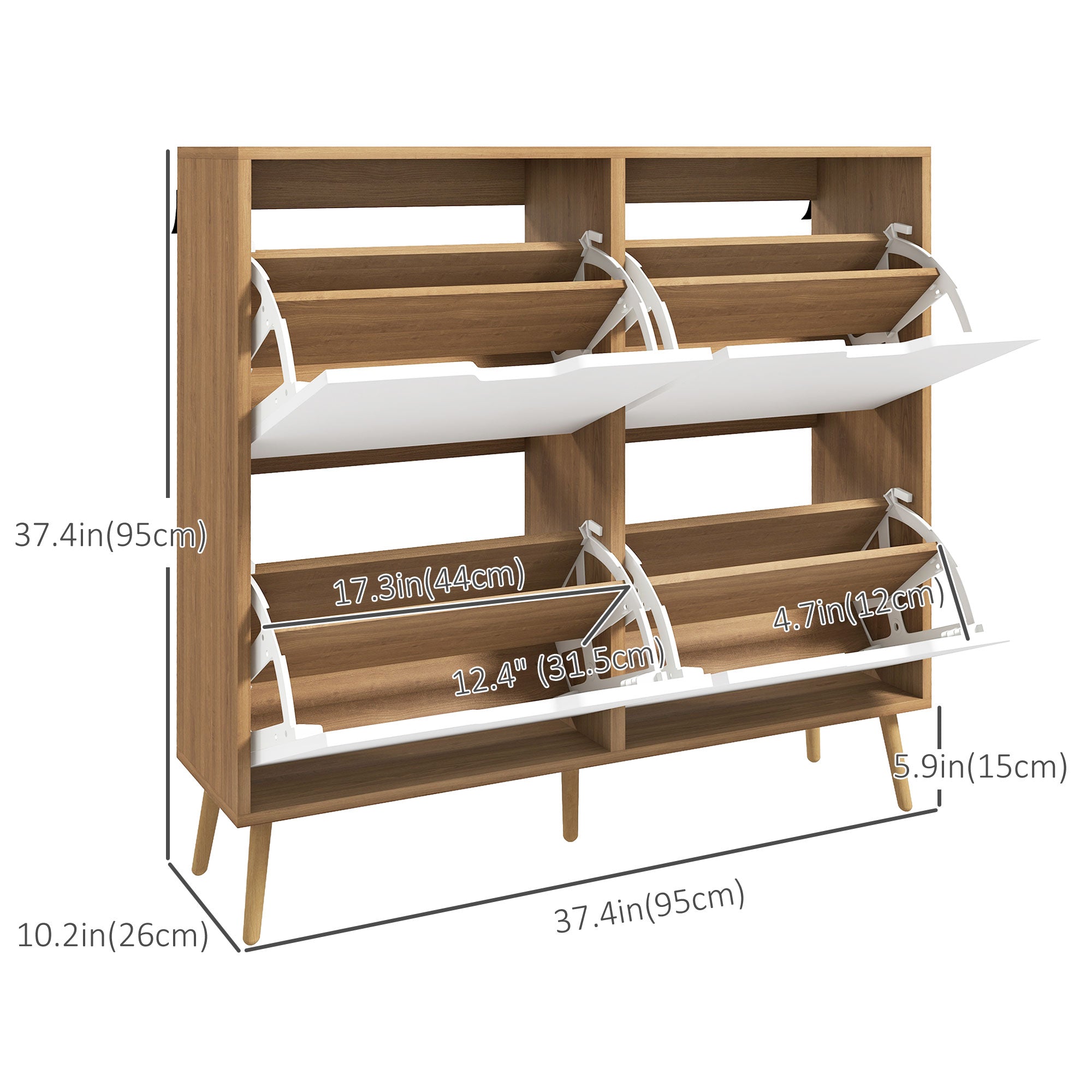 HOMCOM Shoe Sanctuary: Modern 4 Flip Drawer Cabinet with Adjustable Shelf, Organizer for 16 Pairs of Shoes, Entryway Storage 