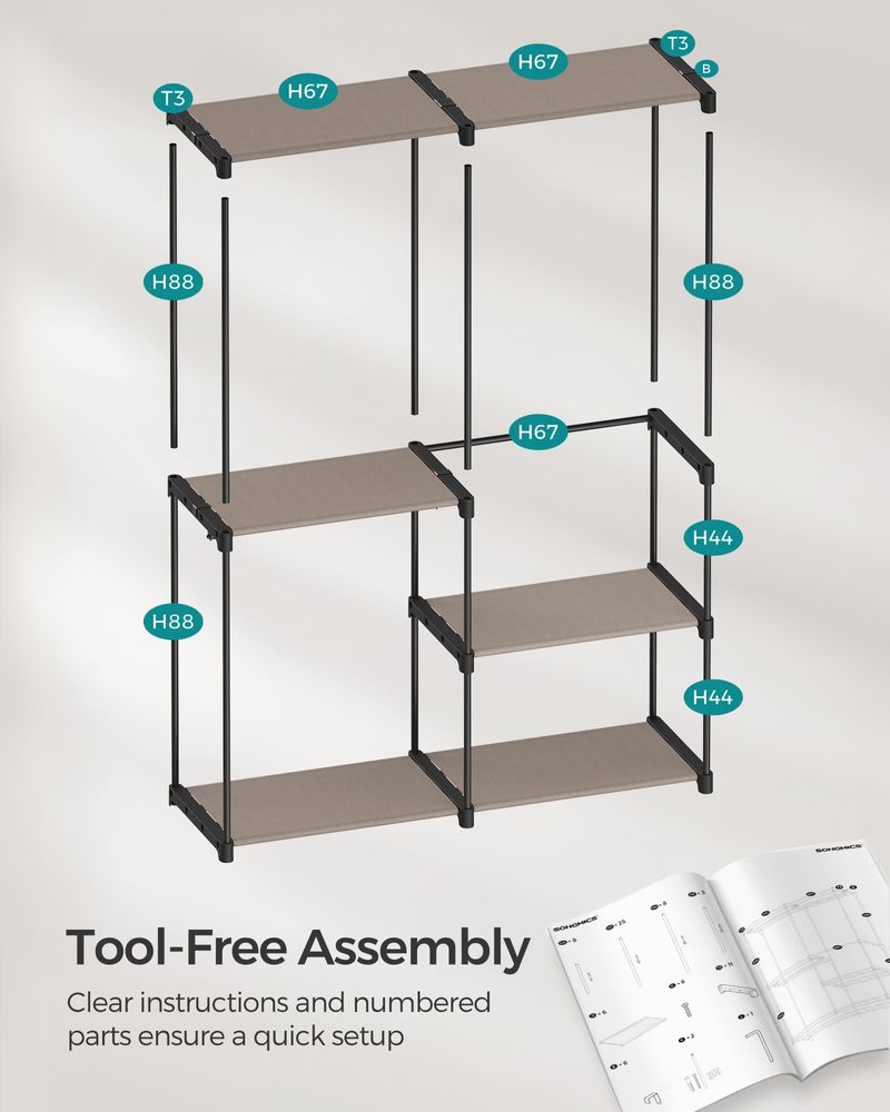 SONGMICS Freestanding Closet Organizer with Shelves, Hanging Rods 