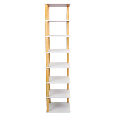 8 Tier Entryway Wooden Shoe Rack Vertical Shoe Shelf Stand Storage Organizer Small Space Saving Corner Shoe Tower Entryway Hallway Closet 