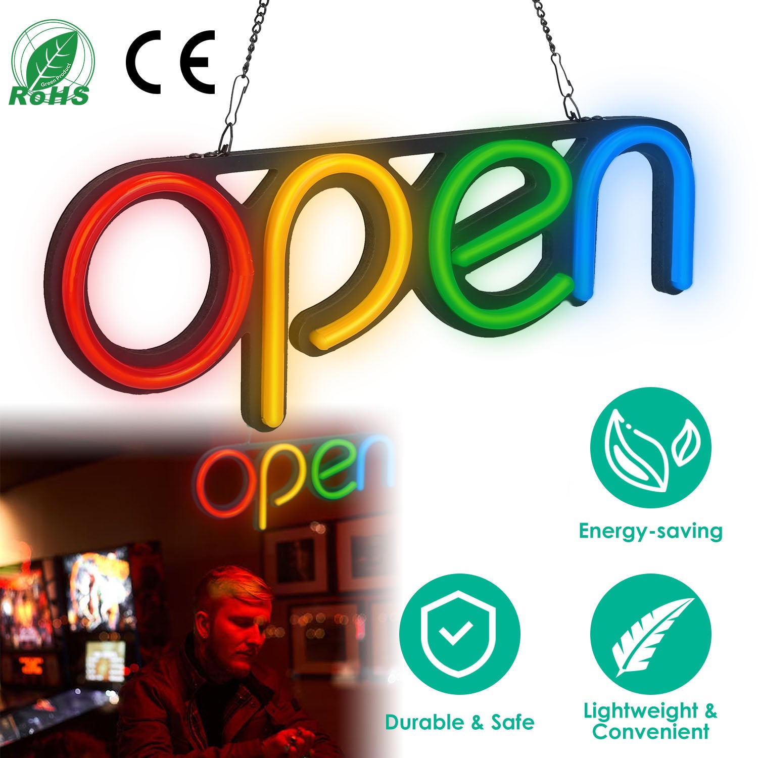 Neon Open Sign Light 15.75x6in Business Store Café Restaurant Bar Salon Commercial Lighting 