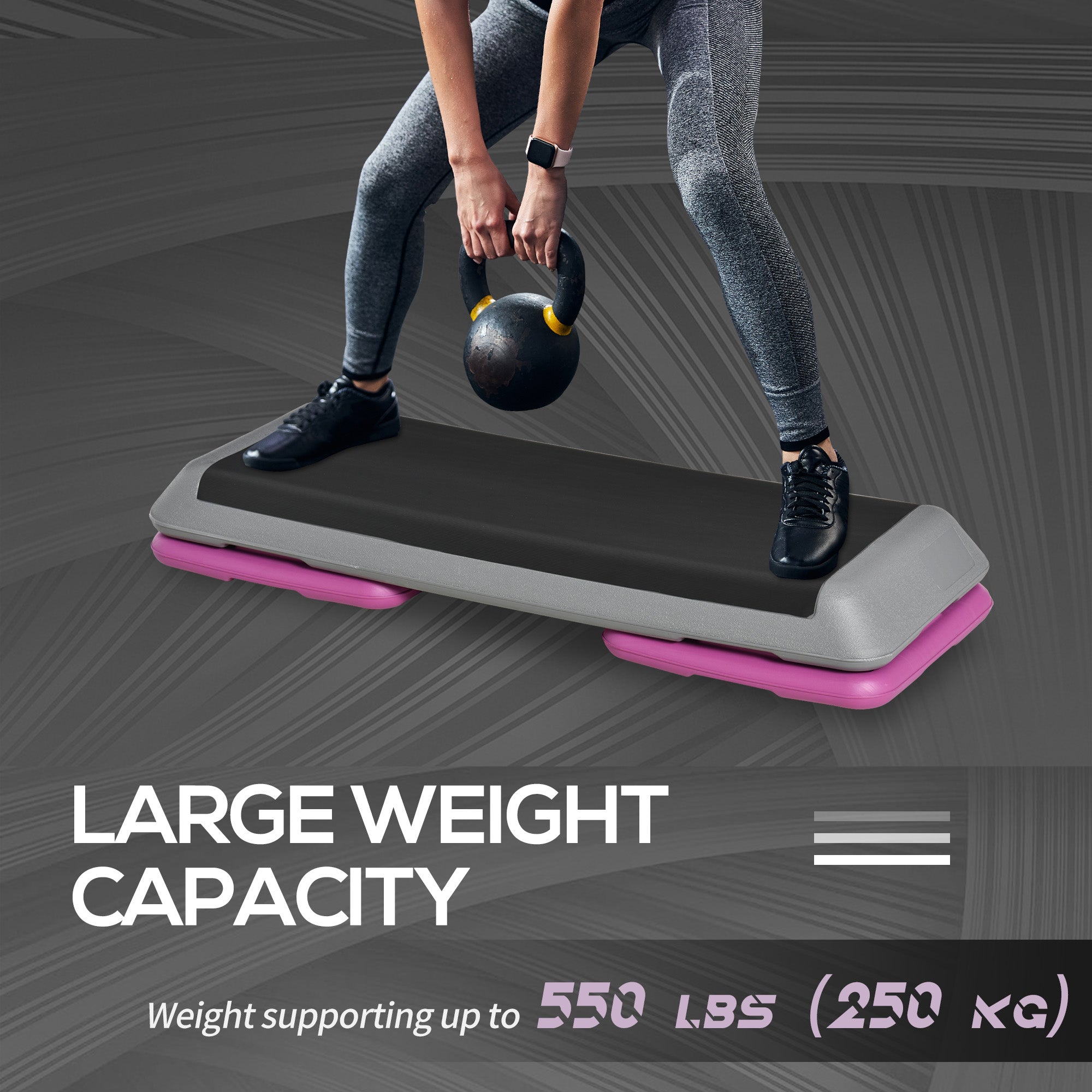 Soozier 43" Adjustable Aerobic Platform Stepper 3 Level with Risers 4” 6” 8” Cardio Fitness Trainer Workout Step Home Gym Exercise| Aosom Canada 