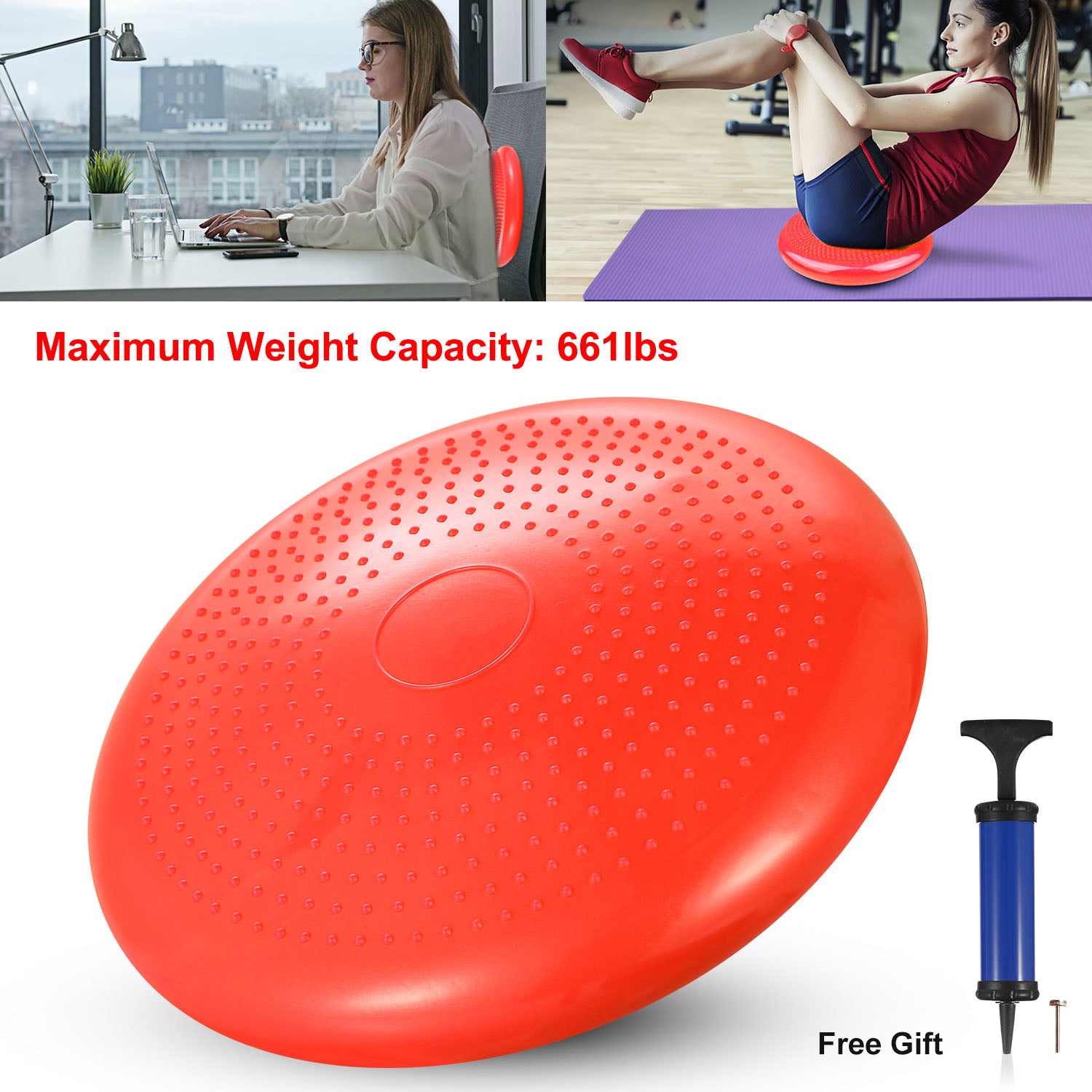 Inflatable Stability Balance Disc Wobble Cushion Balance Disc Wiggle Seat w/ Free Air Pump Exercise Athletic Fitness Trainer Mat