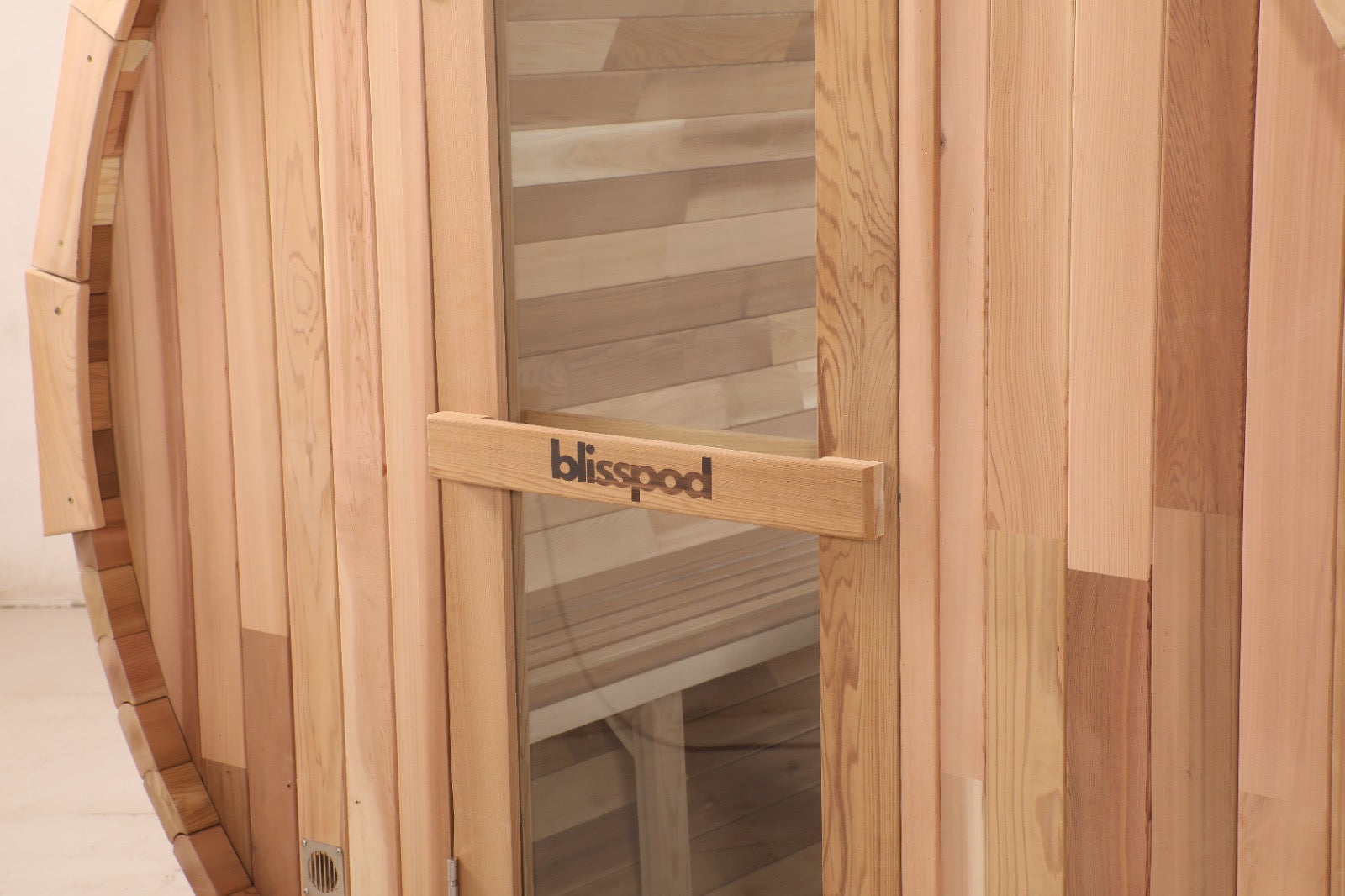 Blisspod | Prague | Canadian Red Cedar Outdoor Steam Barell Sauna | Full Glass Back | 70.87"H x 70.87"W x 70.87"D | 4-6 person 