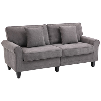 HOMCOM Modern 3 Seater Sofa, Corduroy Fabric 3 Seater Couch with Pine Wood Legs and Rolled Armrests for Living Room, Light Grey 