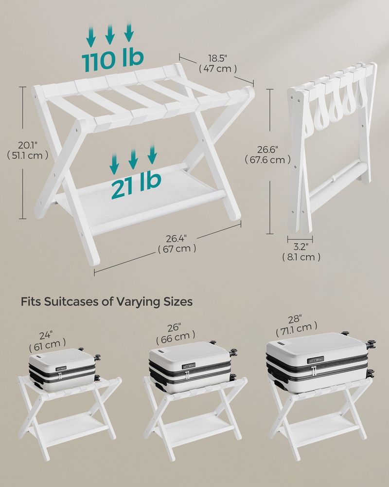 SONGMICS Folding Suitcase Stand with Storage Shelf 