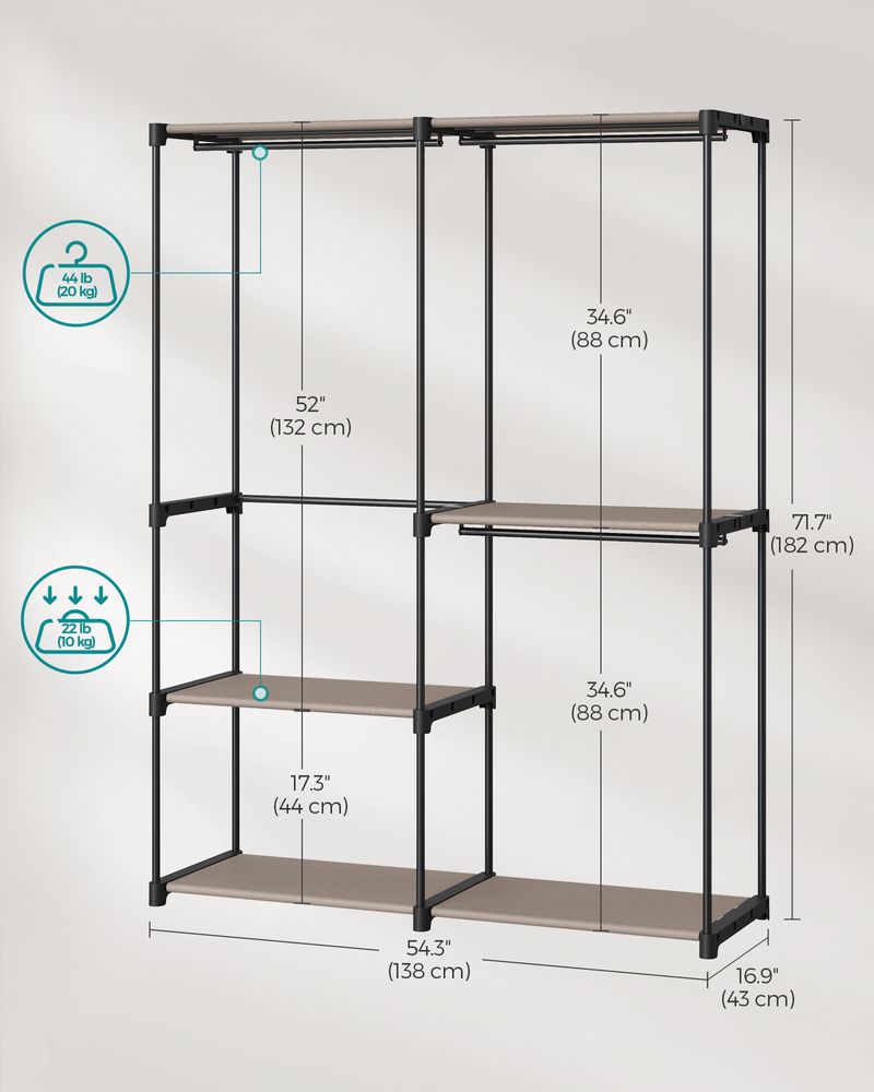 SONGMICS Freestanding Closet Organizer with Shelves, Hanging Rods 