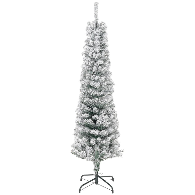 HOMCOM Flocked Pencil Christmas Tree with Realistic Branch Tips, Folding Metal Stand, Multicolor 