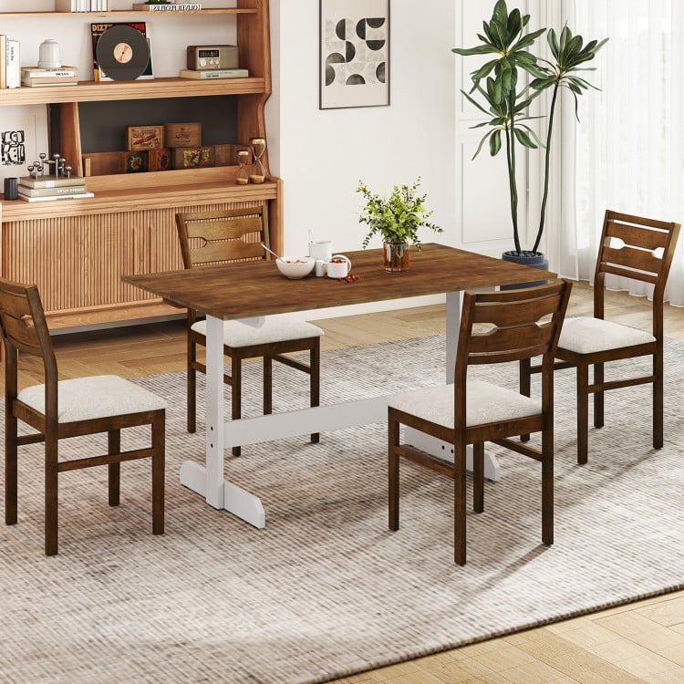 55 Inch Dining Table for 4-6 People Rectangular Kitchen Table with Solid Wood Trestle Base-Walnut