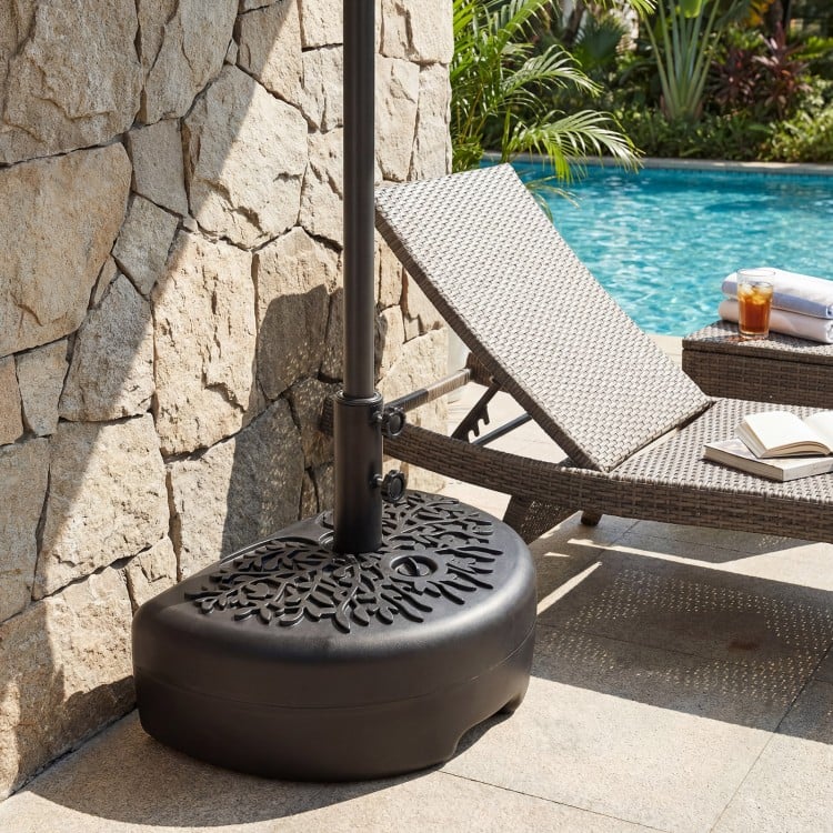 55 LBS Half Round Patio Umbrella Base  for Deck Lawn Poolside-Black