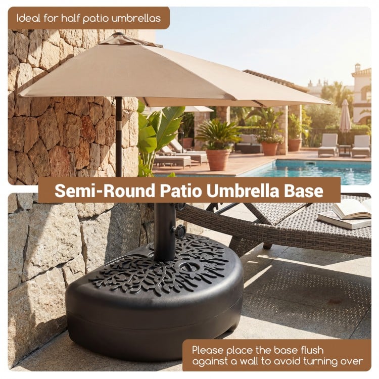 55 LBS Half Round Patio Umbrella Base  for Deck Lawn Poolside-Black