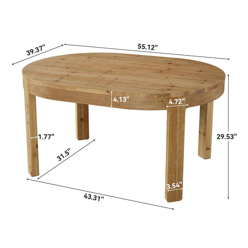 Dining Table 55" Oval Solid Wood Kitchen Dinner Table for 4-6 People with Thick Support Legs and Natural Wood Finish Brown