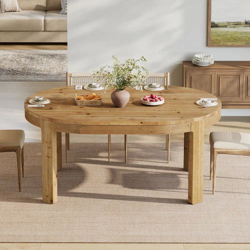 Dining Table 55" Oval Solid Wood Kitchen Dinner Table for 4-6 People with Thick Support Legs and Natural Wood Finish Brown