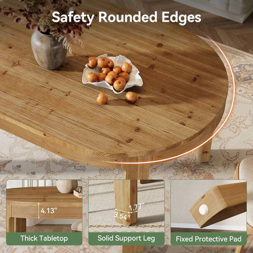 Dining Table 55" Oval Solid Wood Kitchen Dinner Table for 4-6 People with Thick Support Legs and Natural Wood Finish Brown