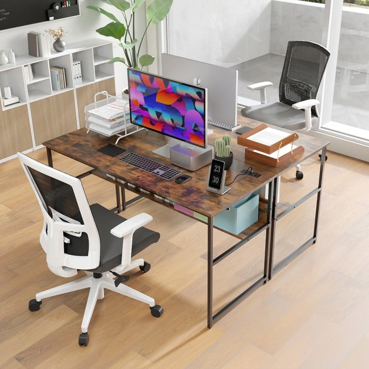 55 x 24 inch Computer Desk with Power Outlets and USB Ports-Rustic Brown