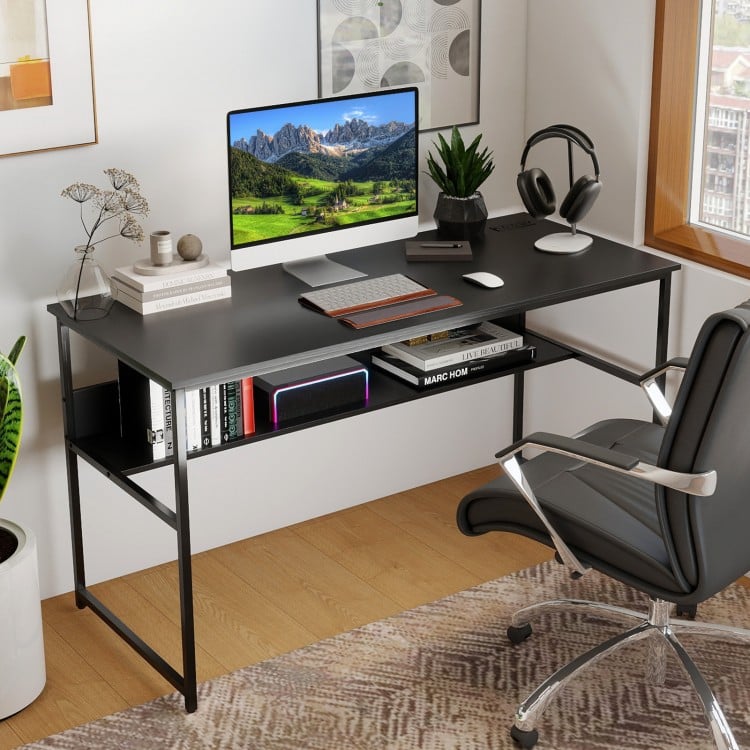 55 x 24 inch Computer Desk with Power Outlets and USB Ports-Black
