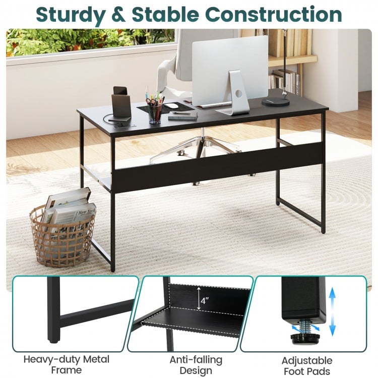 55 x 24 inch Computer Desk with Power Outlets and USB Ports-Black