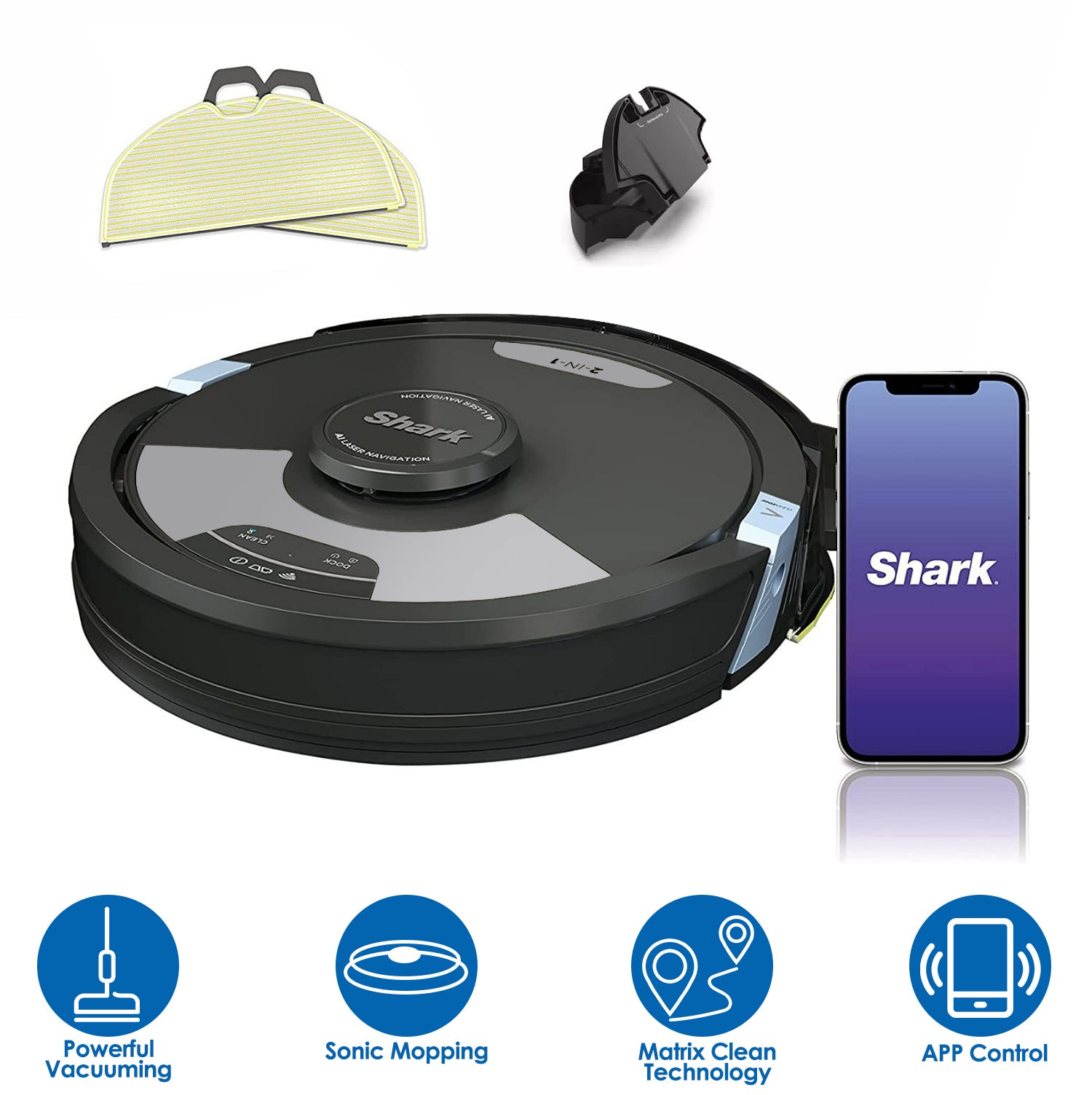 Shark RV2610WA 2-in-1 AI Robot Vacuum & Mop Matrix Robot Vacuum Cleaner with Sonic Mopping APP Control Black Refurbished