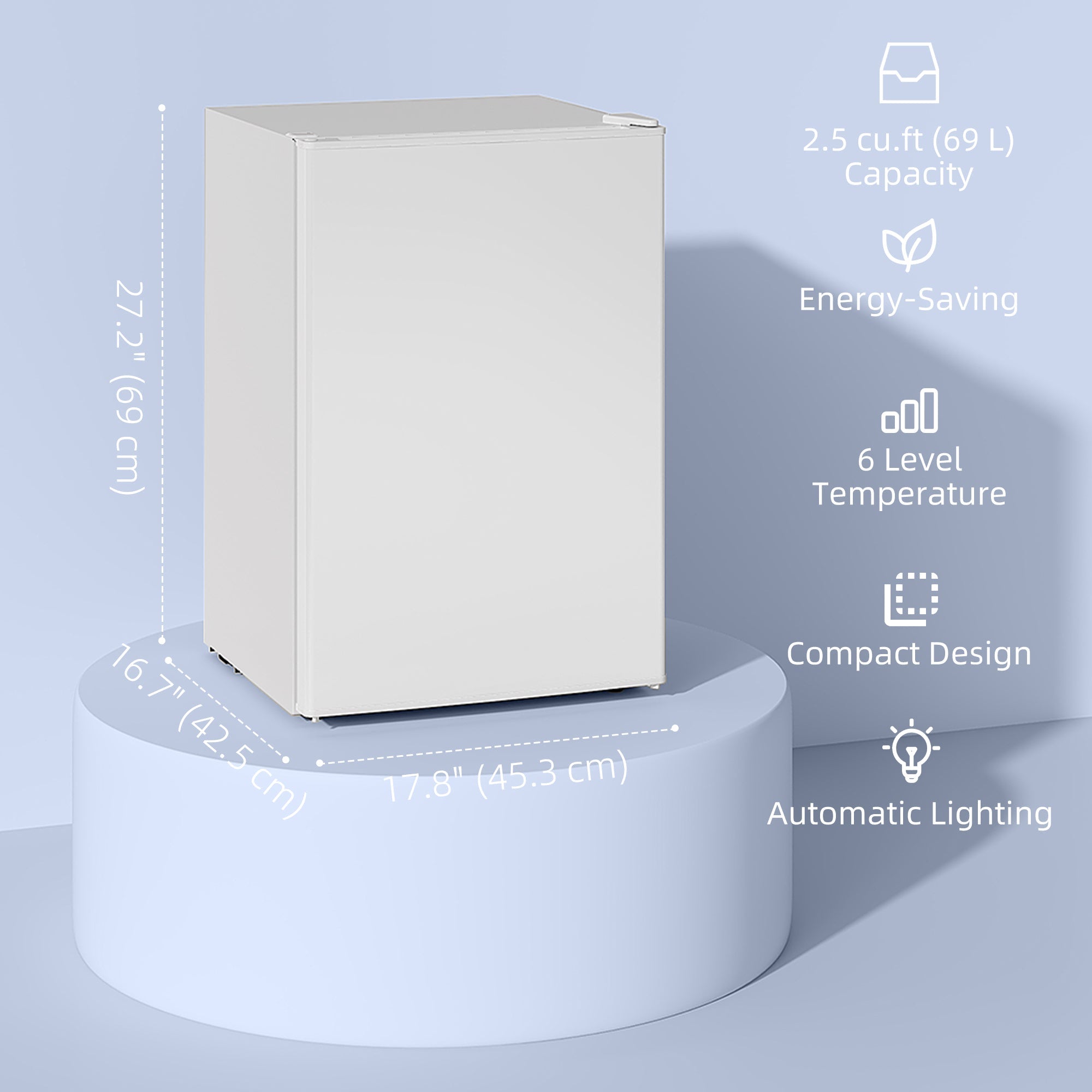 HOMCOM 2.5 Cu.Ft Mini Fridge, Single Door Compact Refrigerator with Freezer, Adjustable Thermostat, Reversible Door, White 
