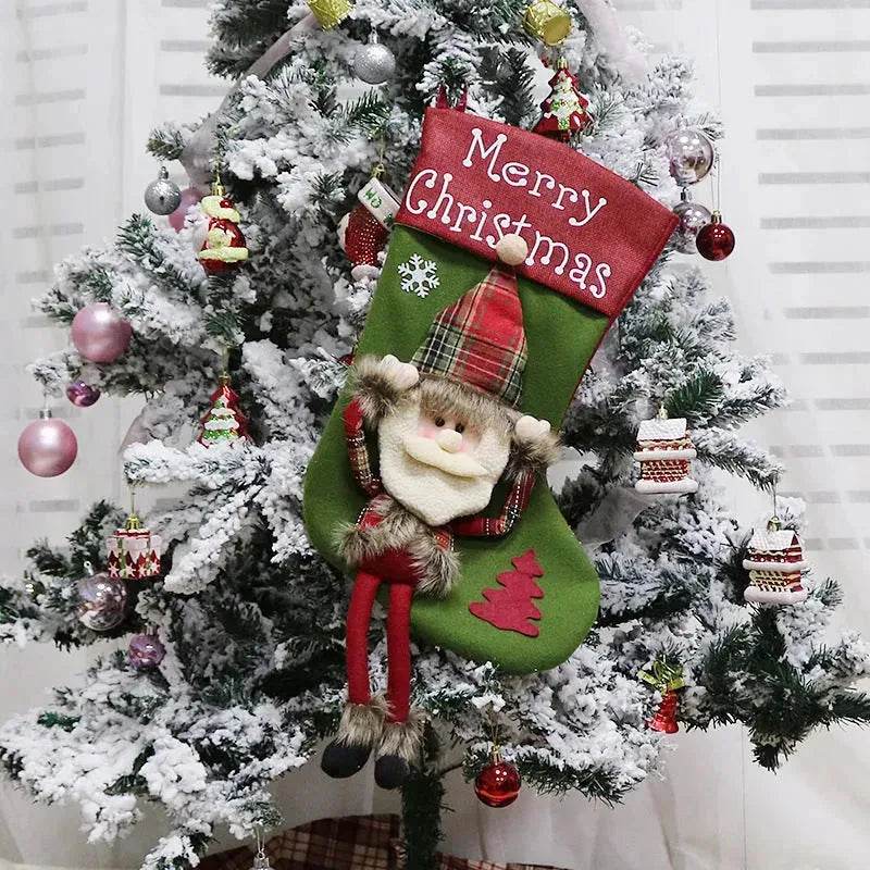 2024 New Year Xmas Big Stockings Set Decorations Christmas 3D Plush Big Sock Christmas Tree Pendant Decorating Supplies 