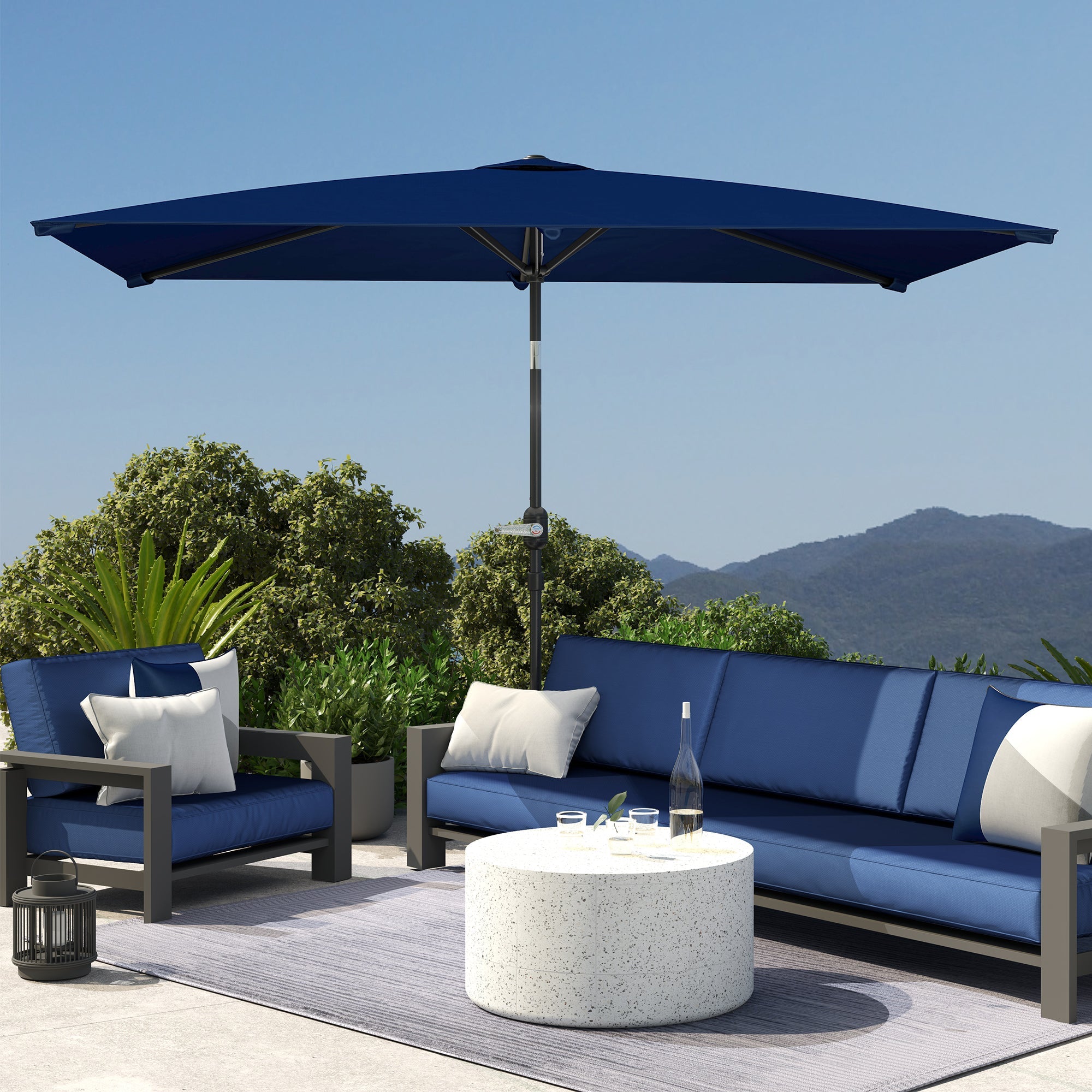 Outsunny 6.5x9.6ft Rectangle Aluminum Tilt Patio Umbrella, Garden Market Parasol, Outdoor Sunshade Canopy with Crank, Navy Blue 