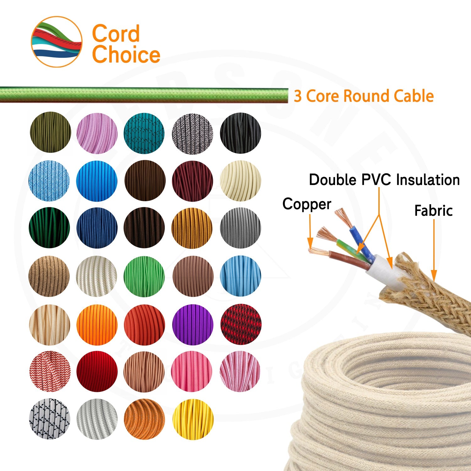 3 Core Round Braided Flex Fabric Cable ~2120