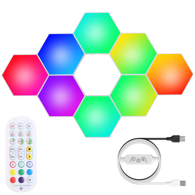 8Pcs Hexagon Light Panels RGBW Colorful Splicing Wall Lamps App Remote Line Control Timing Decorative Gaming Light Music Sync Lamps 