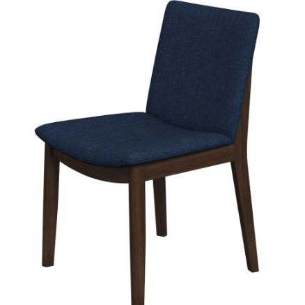 Laura Blue Linen Solid Wood Dining Chair  Set Of 2 Mid-Century Modern Style 