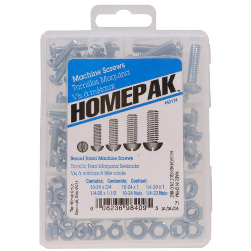 Zinc Round Head Machine Screws with Nuts Kit 