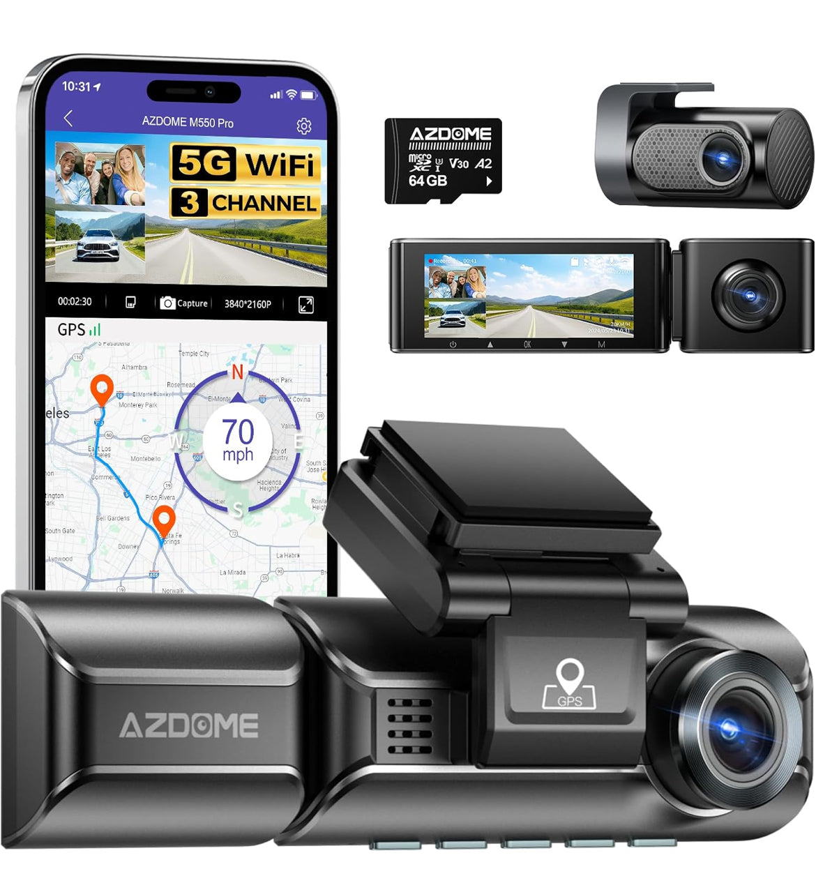 AZDOME M550 Pro 3CH 4K Dash Cam 
