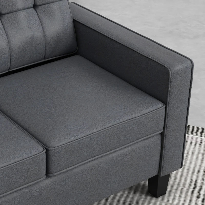 51" PU Leather Loveseat, Upholstered Double Sofa Couch with Armrests, Tufted Backrest, Pocket Spring and Sponge Padded Cushion for Living Room, Bedroom, Home Office, Grey