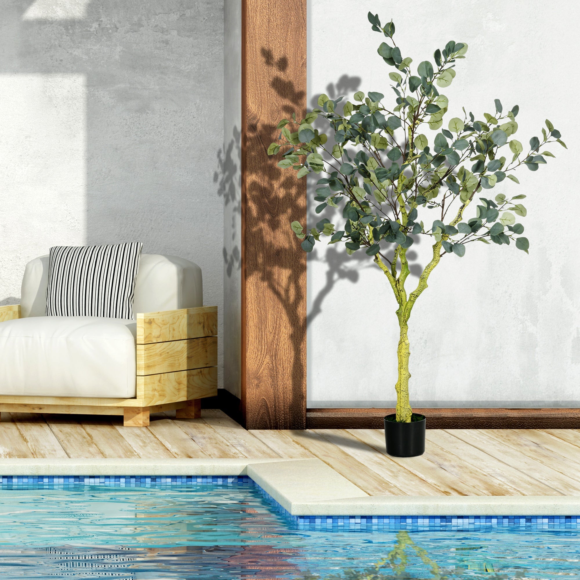 HOMCOM 5ft Artificial Eucalyptus Tree: Indoor Fake Plant with White Tips and Pot for Home, Office, Living Room Decor 